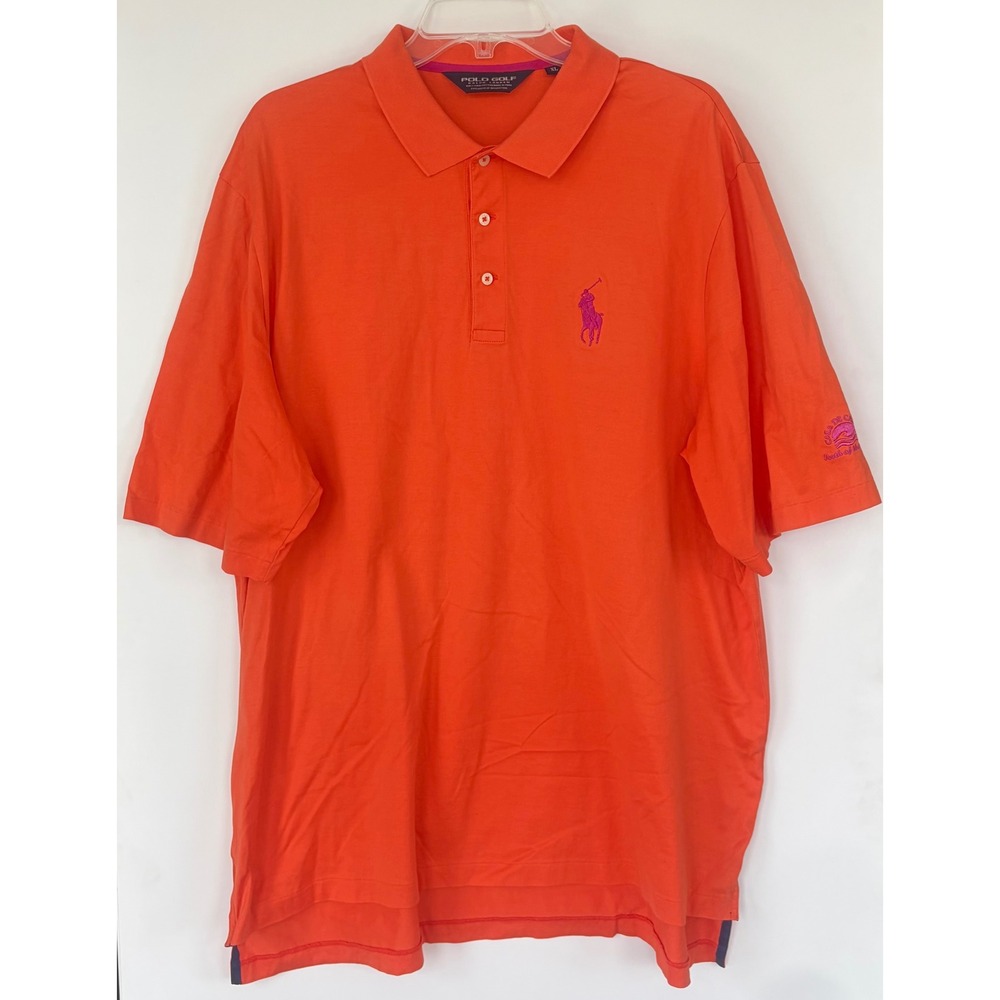Polo Golf Ralph Lauren Men XL Orange Pima Cotton Big Pique Pony Golf Polo Shirt